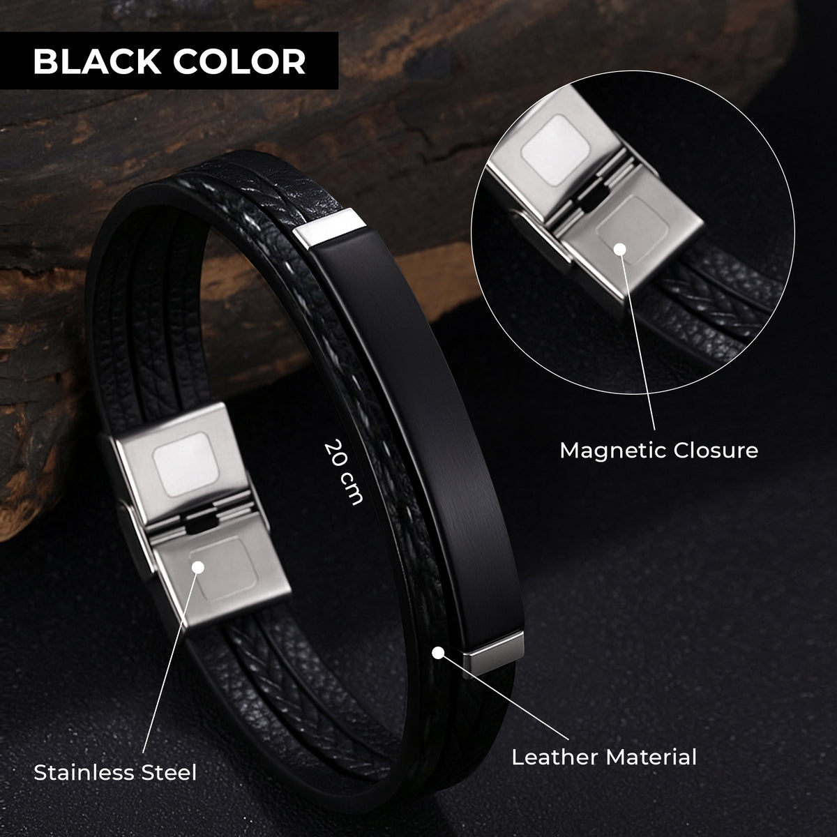 Men Black Leather Nomad Bracelet - CLJW-37