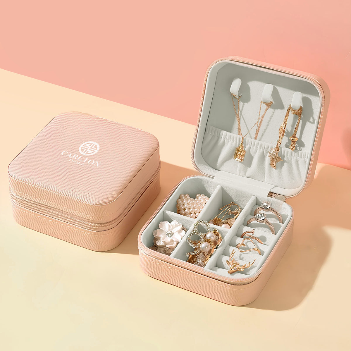 PU Mini Travel Jewellery Organizer Squart Peach - CLJW-07
