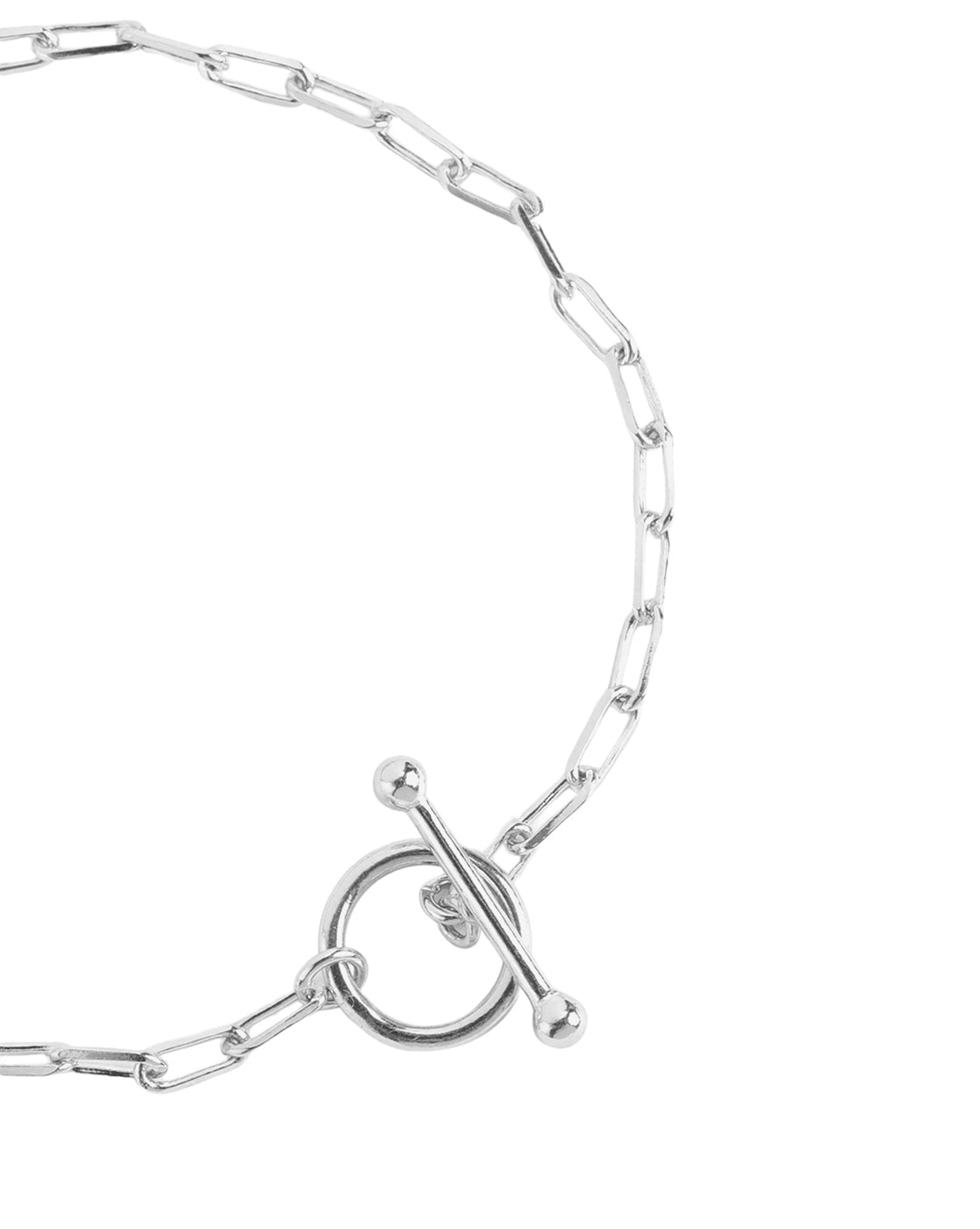 Rhodium Plated Paperclip Chain Toggle Bracelet
