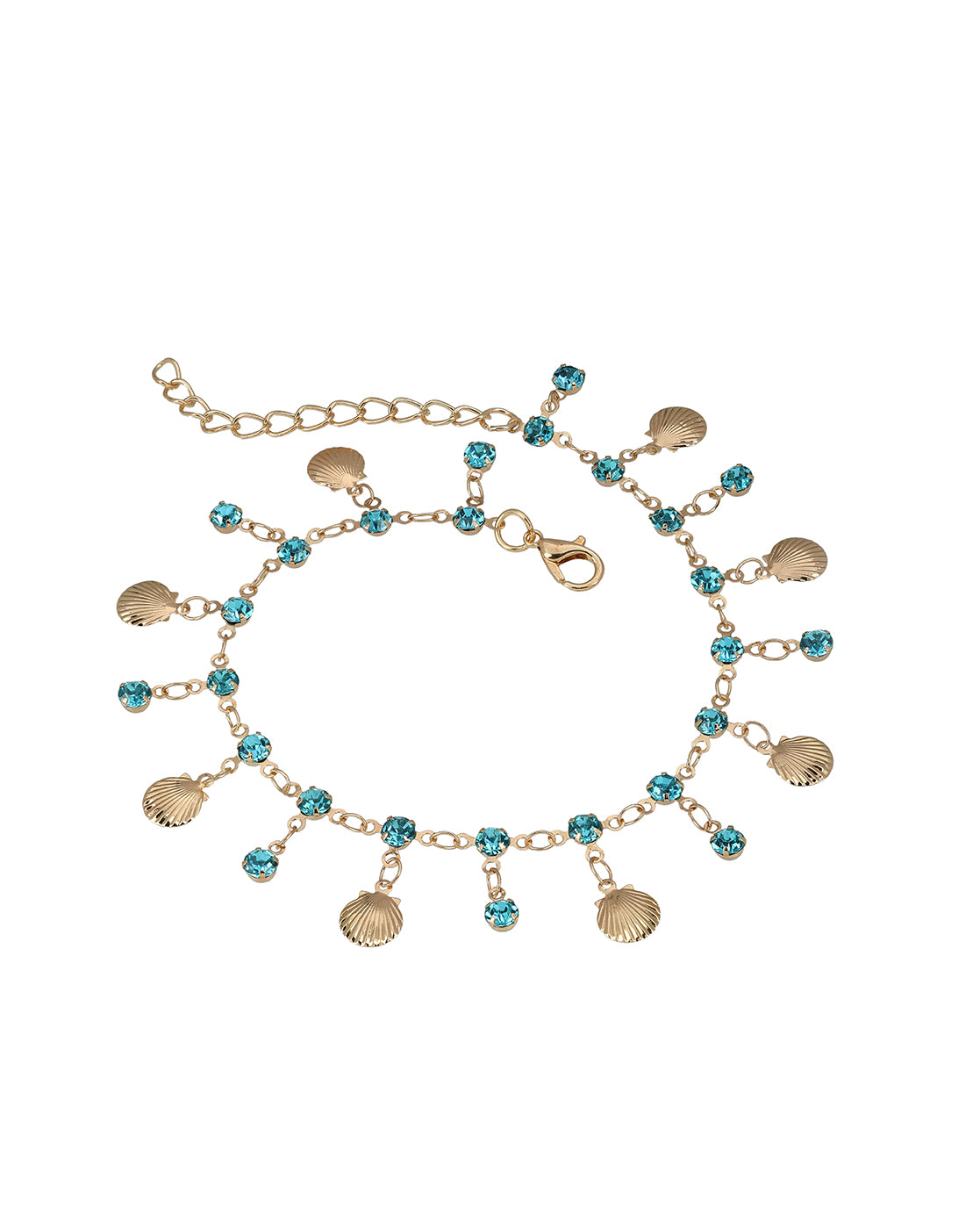 Rose Gold Plated Sea Shell and Turquoise Blue Studded Charm Anklet