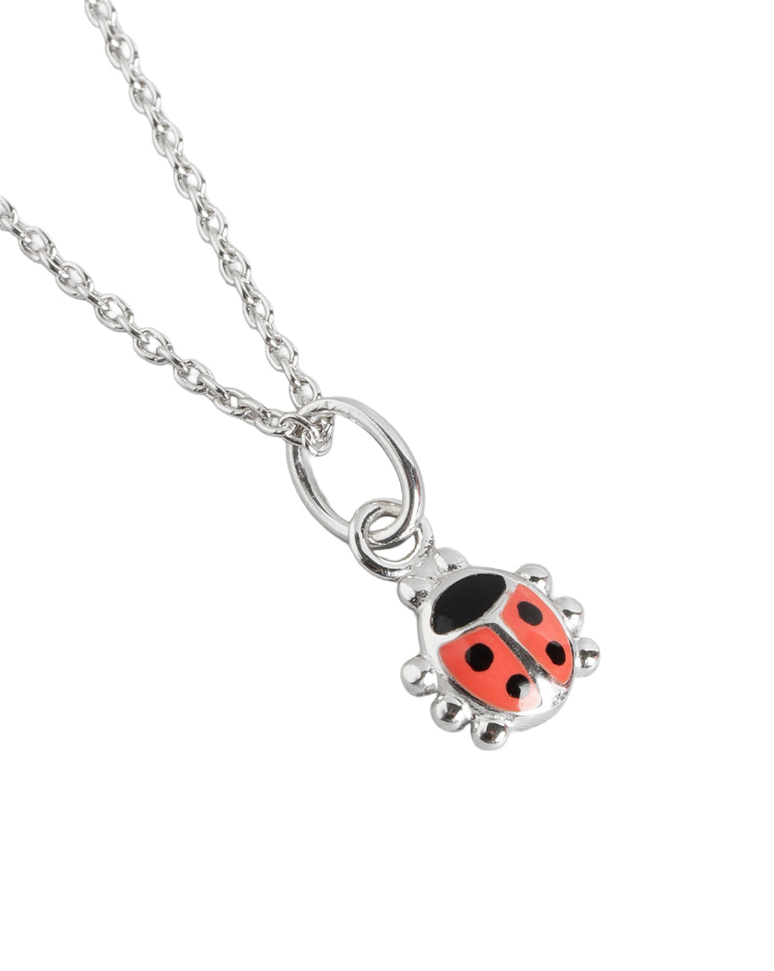 925 Sterling Silver Rhodium Plated Enamel Lady Bird Pendant and Chain