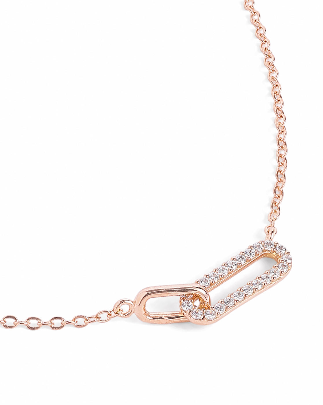 18kt Rose Gold Plated CZ Link Interlocking Necklace
