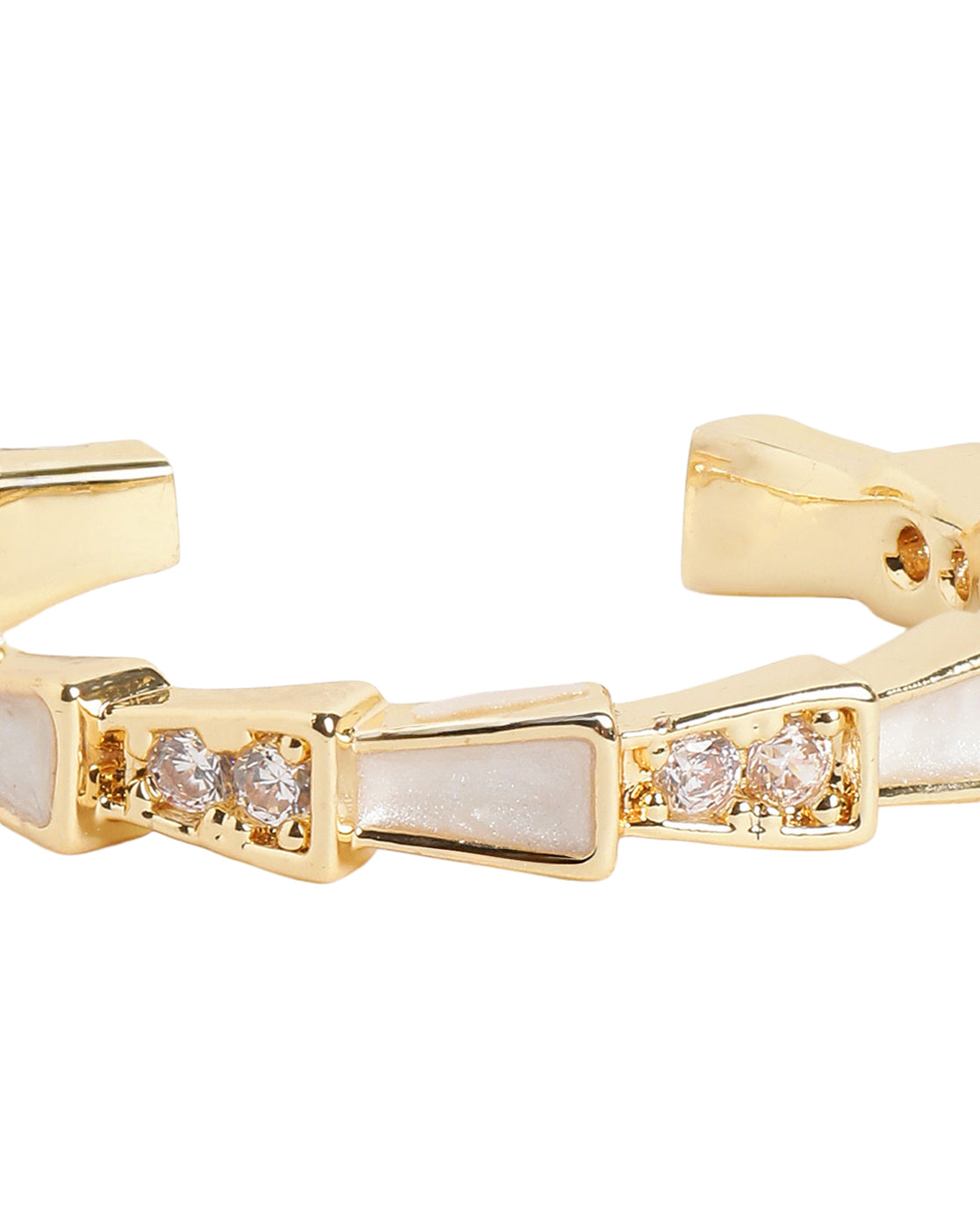 Gold Plated Designer CZ and Mother of Pearl Studded Band Adjustable Ring