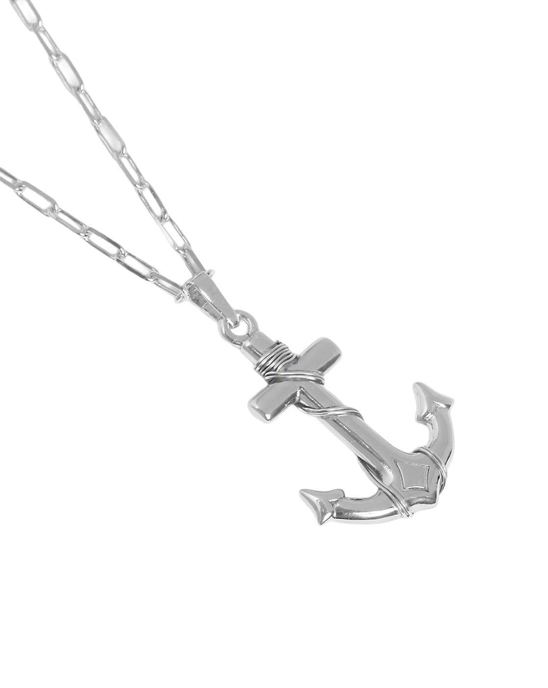 Rhodium Plated Anchor Pendant and Chain for men
