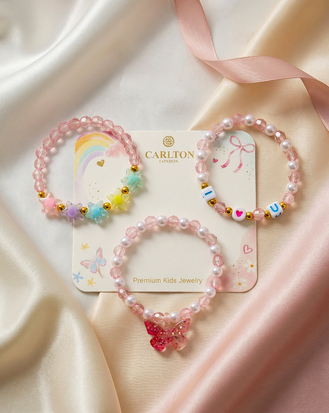Girl Set of 3 Butterfly-Love Star Multi Charm Bracelet