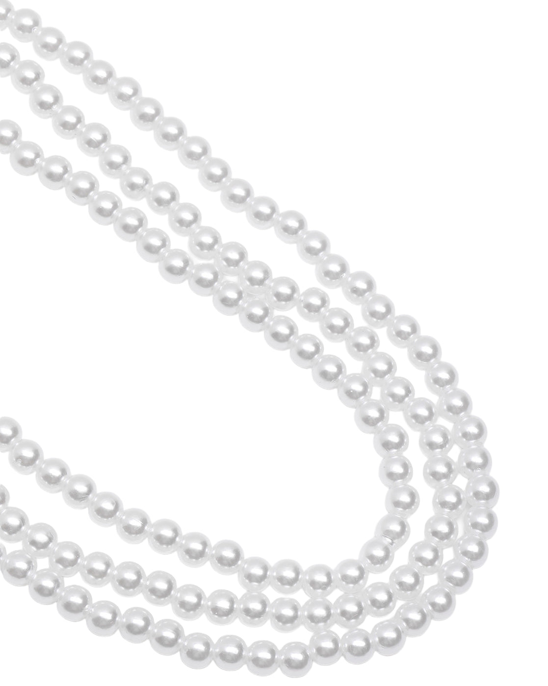 Gold Plated Classic Pearl Triple Strand Layered Necklace