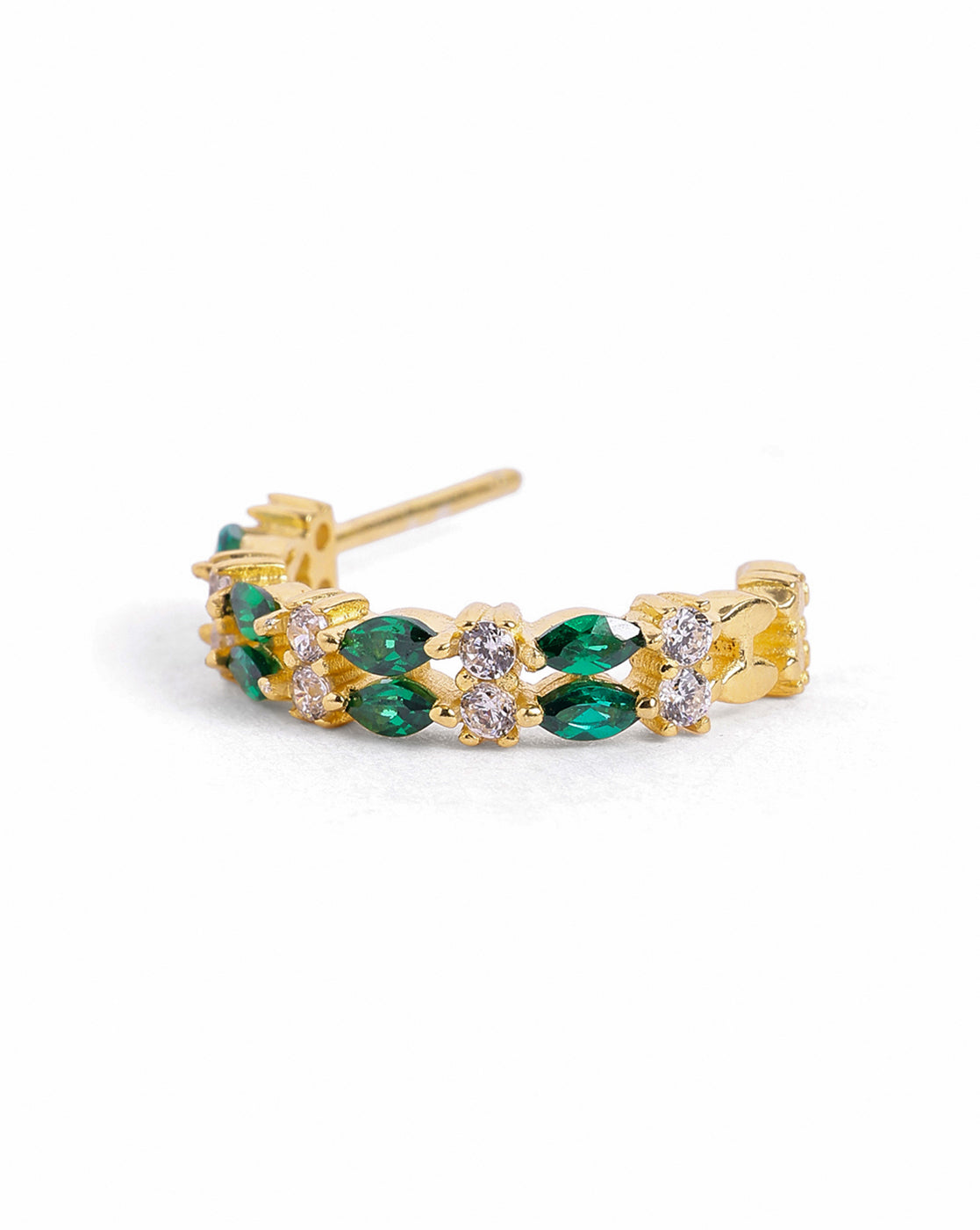 18kt Gold Plated Emerald Studded Double Band Layered Half Hoop Earring