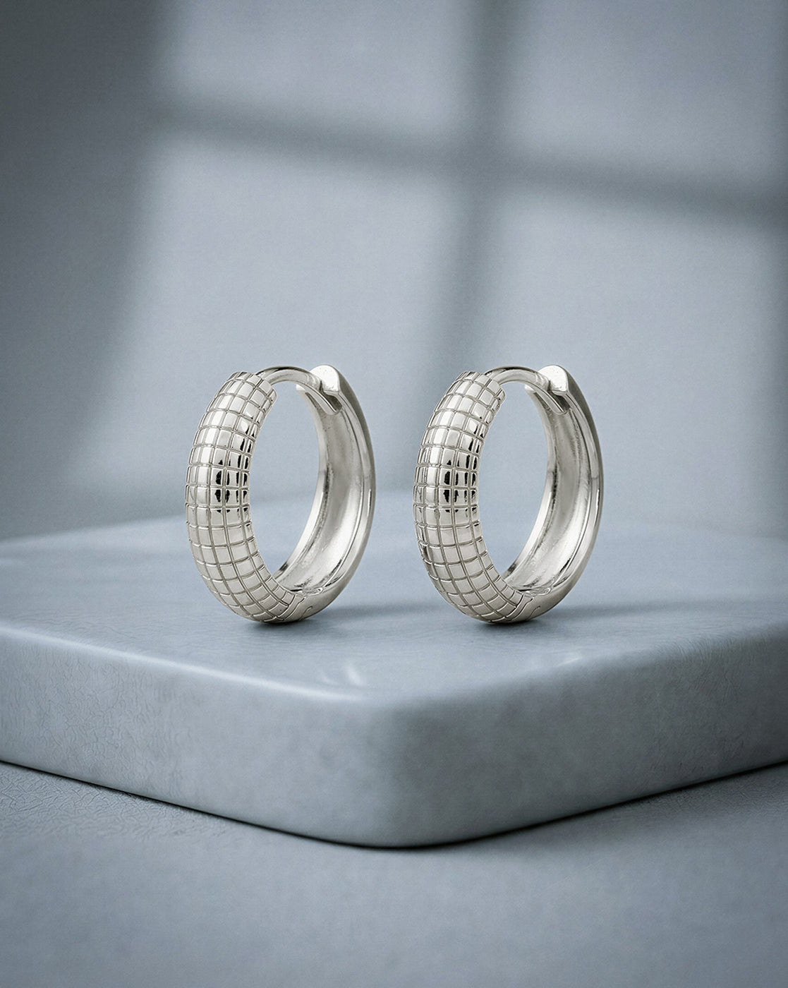 Rhodium Plated Textured Hoop