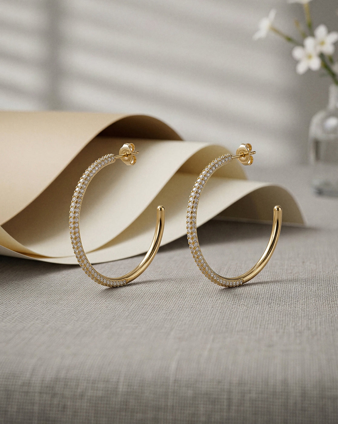 18kt Gold Plated CZ Bold Half Hoop Earring
