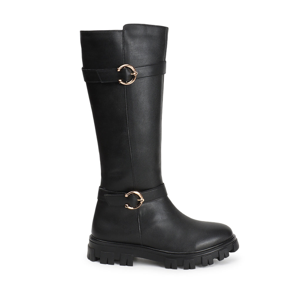Women Block-Heeled Buckle Detail Winter Long Boots