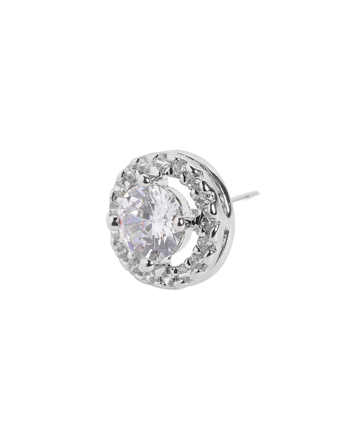 Silver Plated Classic Round Solitaire CZ Halo Stud Earring