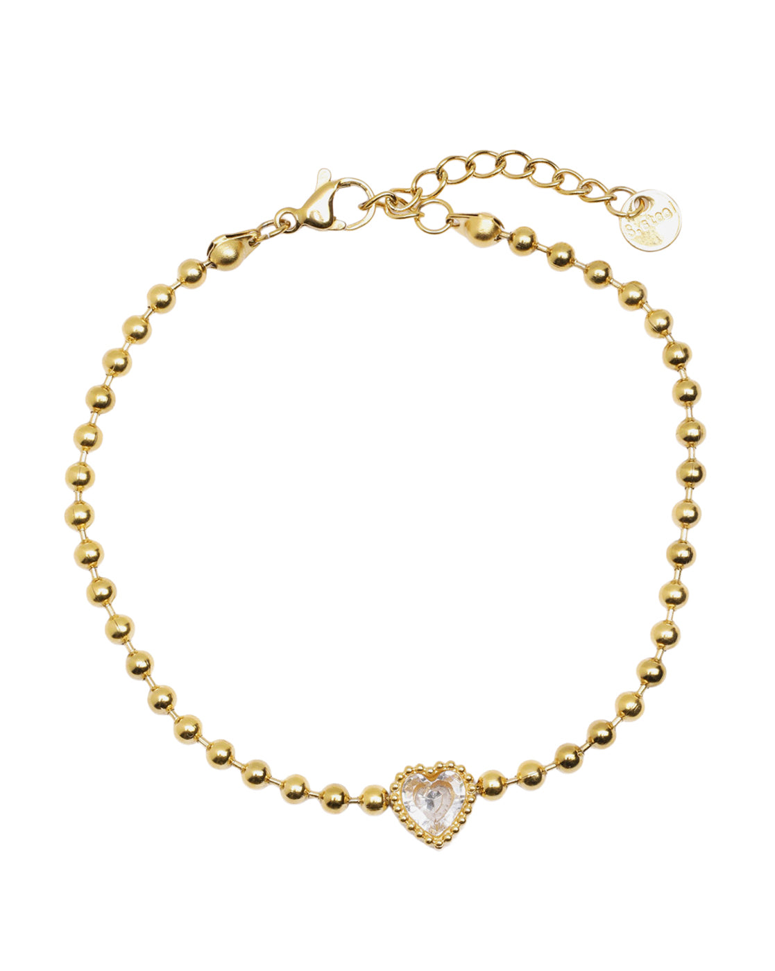 18kt Gold Plated Solitaire Heart Studded Ball Chain Adjustable Bracelet