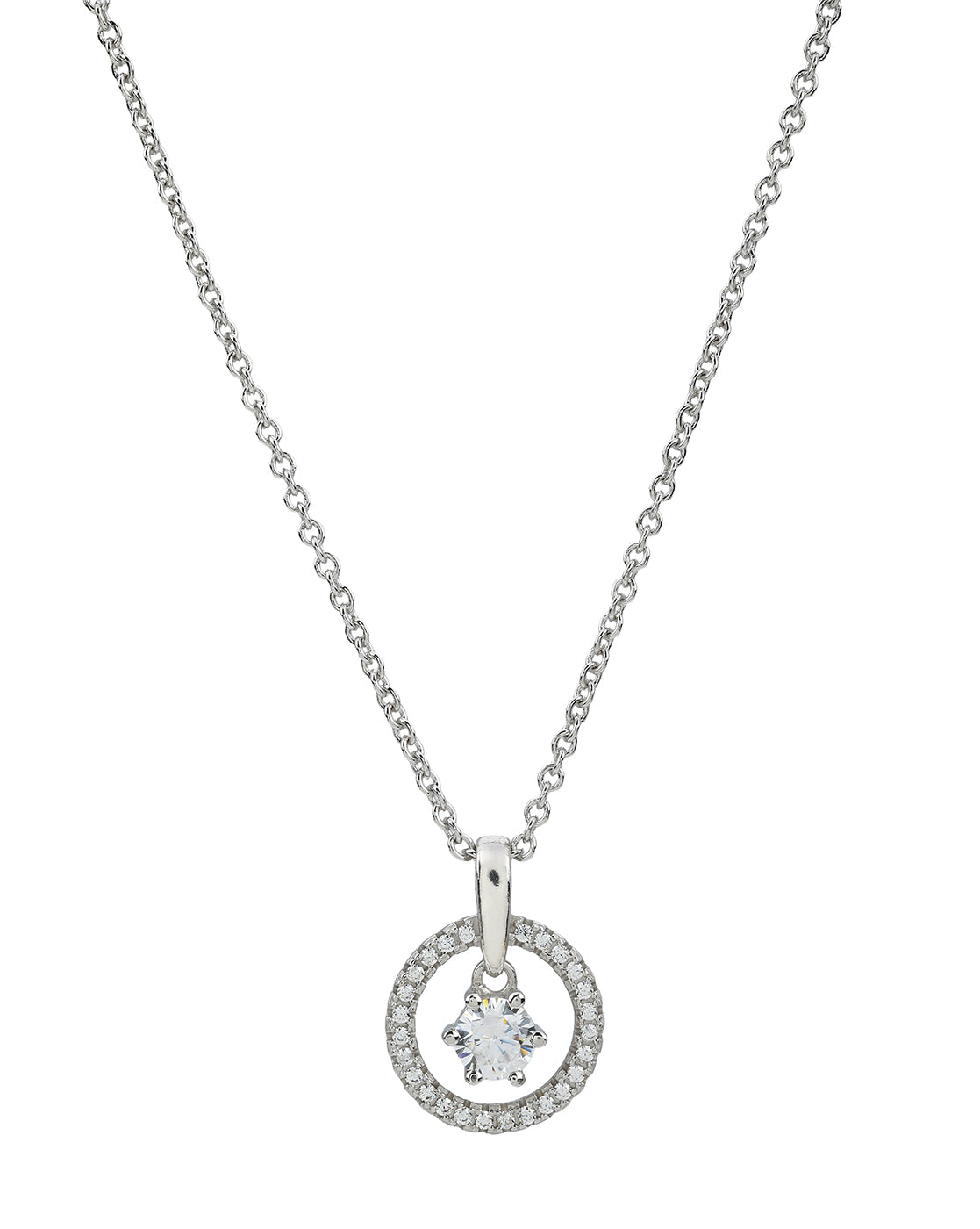 Premium Rhodium Plated Sparkle Solitaire CZ Pendant Chain