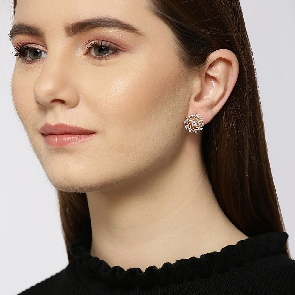 Carlton London Gold Toned Cz Studded Floral Stud Earring For Women