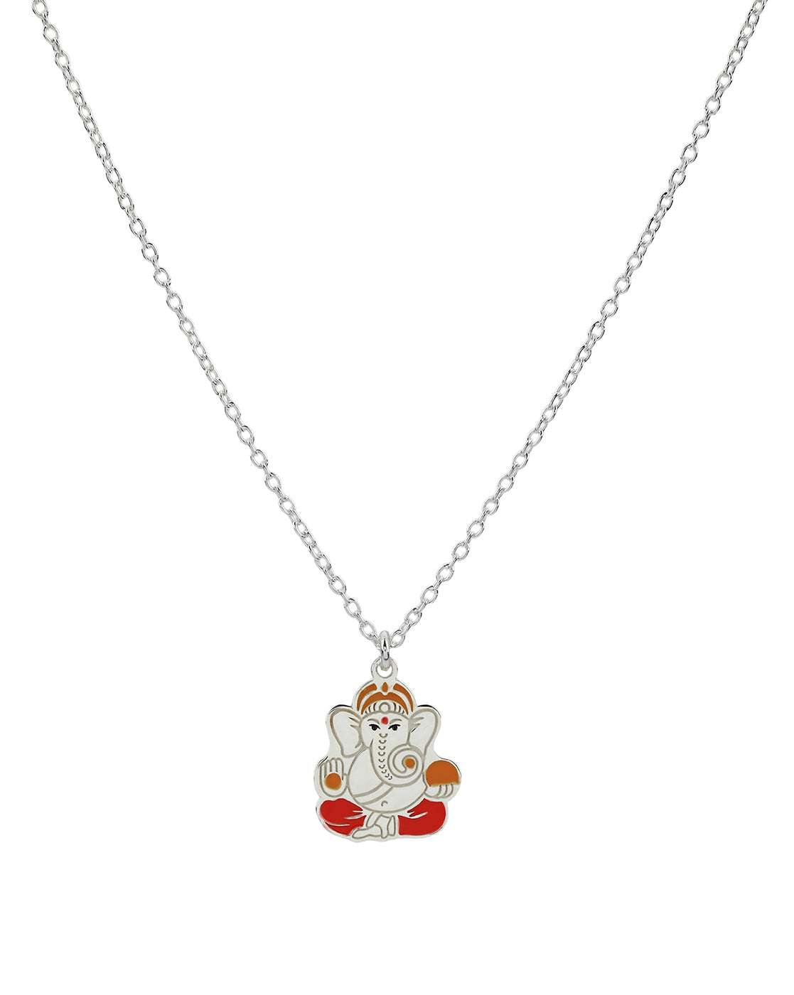 925 Sterling Silver Rhodium Plated Enamel Ganesha Pendant and Chain