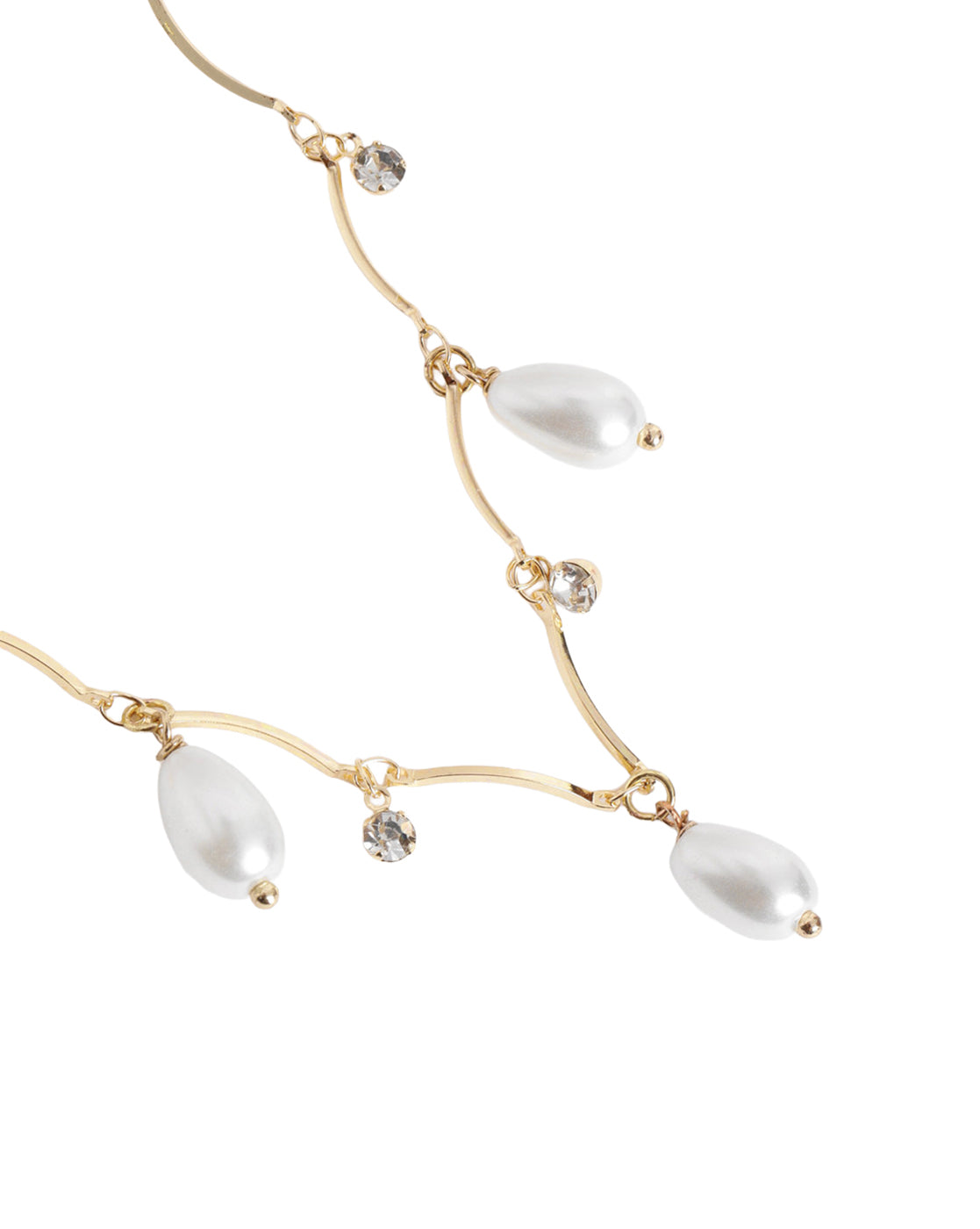 Gold Plated Contemporary Dangling CZ and Pearl Wave Necklace
