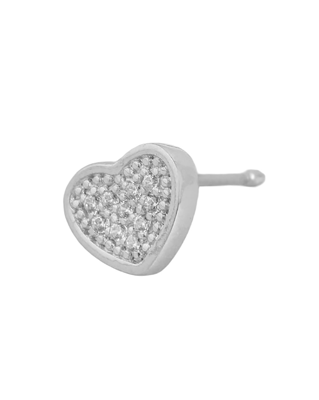 925 Steling Silver Rhodium Plated CZ Heart Petite Stud Earring
