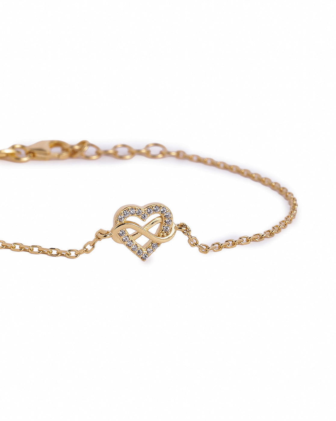 18kt Gold Plated CZ Infinity Heart Charm Adjustable Bracelet