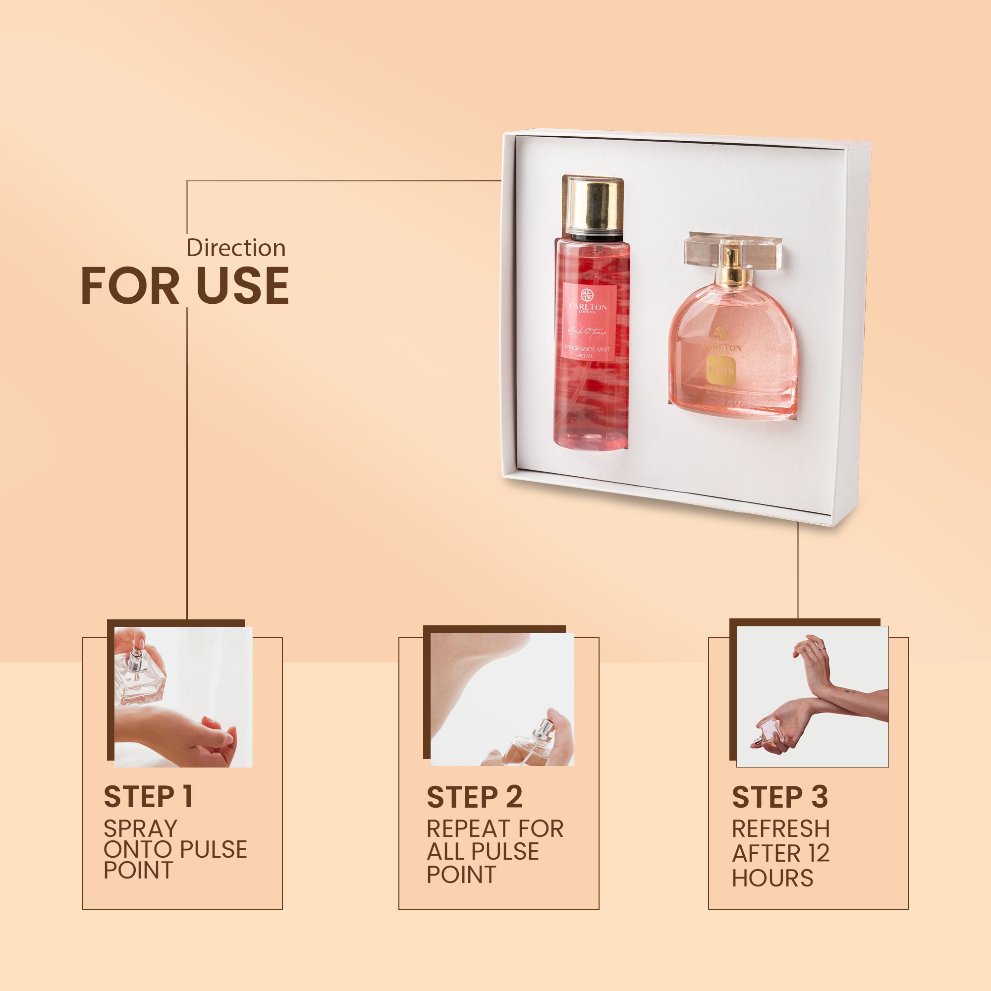 Women Gift Set Of 2 Blush Perfume 100Ml + Blush & Tease Body Mist 250Ml