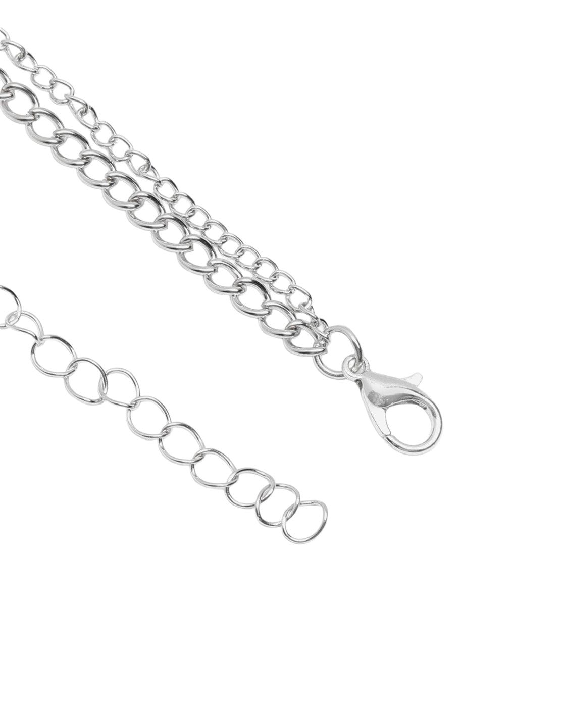 Silver Plated Dangling Bar and Interlinked Ring Lariat Layered Necklace
