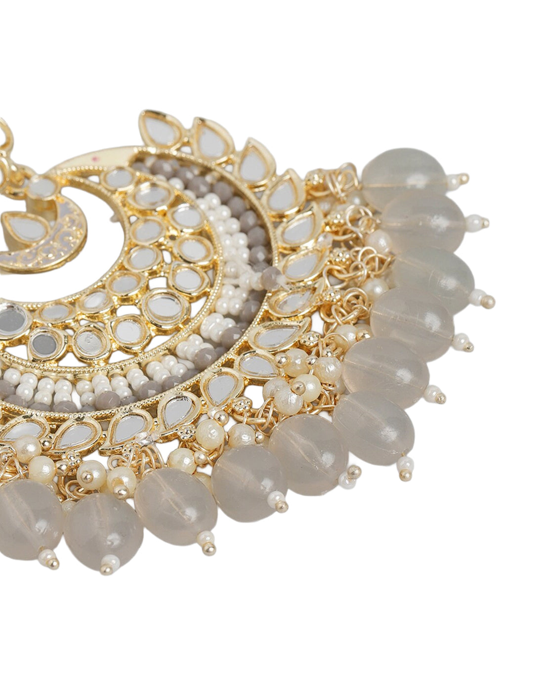 Gold Plated Kundan Layered Chandbali Earrings with Teardrop Bead Drops
