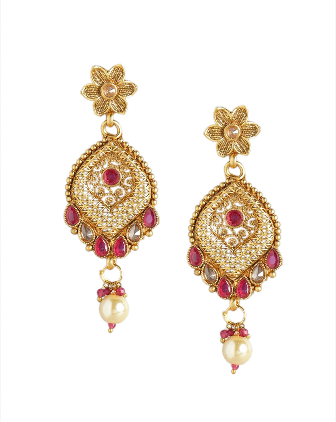 Gold Plated Festive CZ Filigree Necklace, Earring and Maang Tika Set
