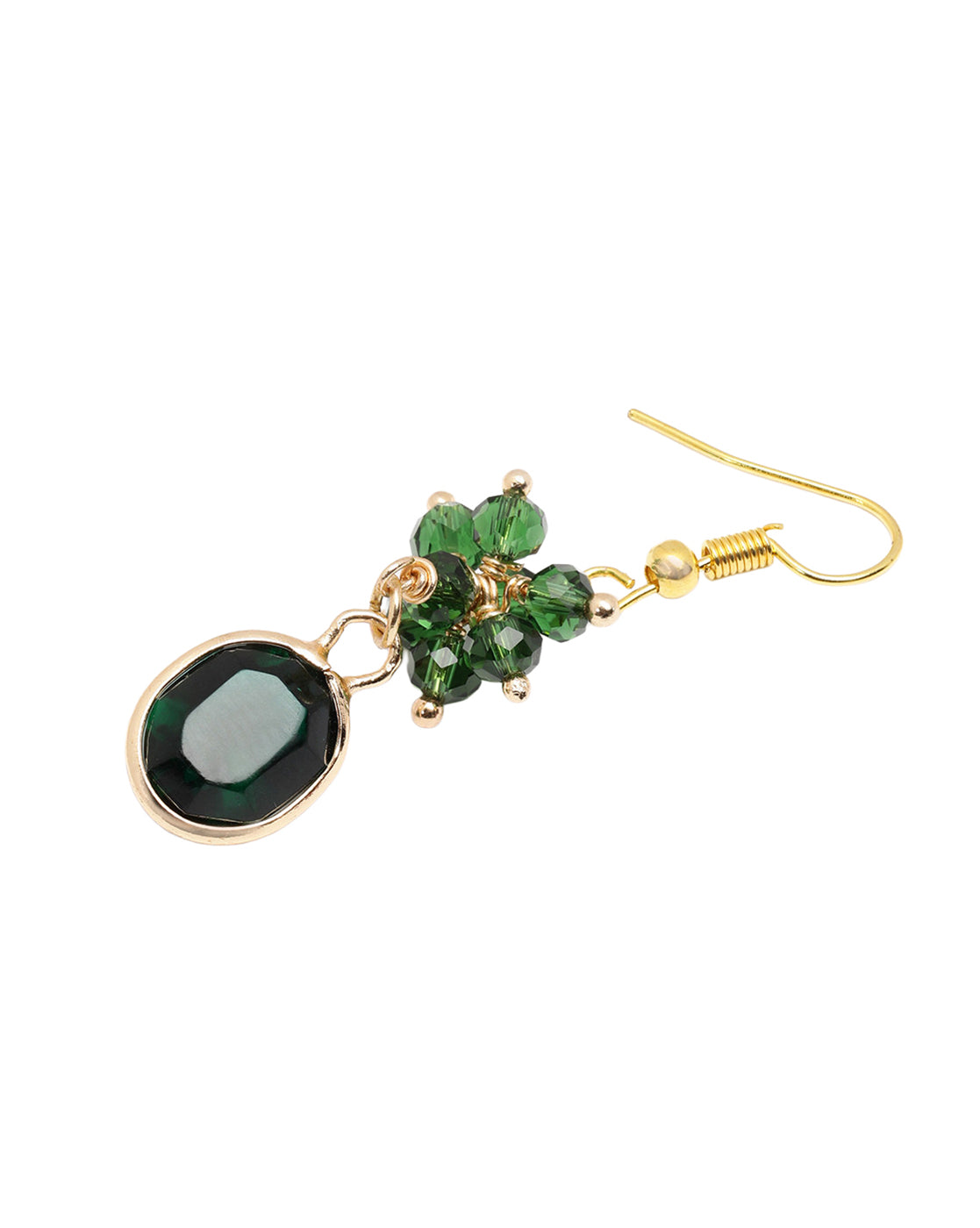 Gold Plated Green Crystal Studded Contemporary Oval Drop Earring