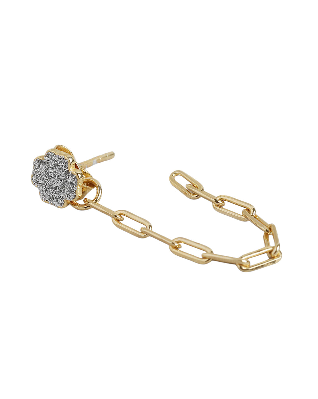 925 Sterling Silver 18kt Gold Plated CZ Dangling Chain Stud Earring