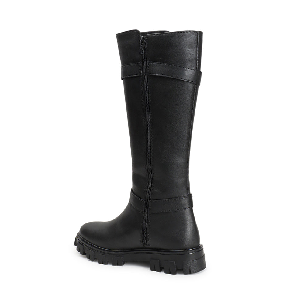 Women Block-Heeled Buckle Detail Winter Long Boots