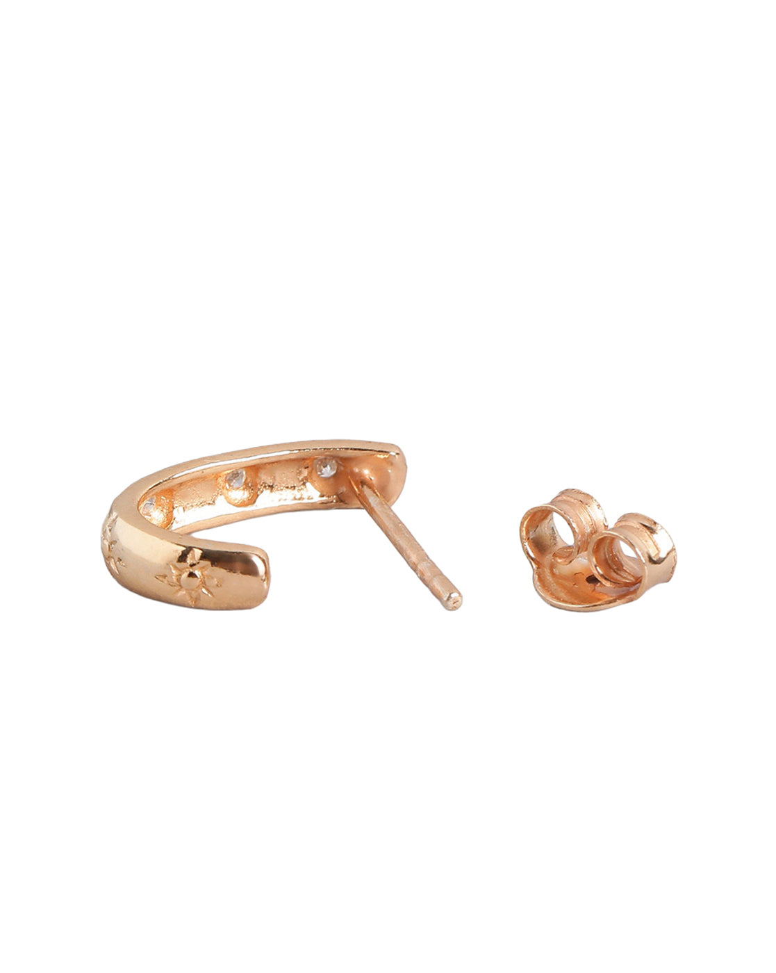 925 Sterling Silver 18kt Rose Gold Plated CZ Half Hoop Earring