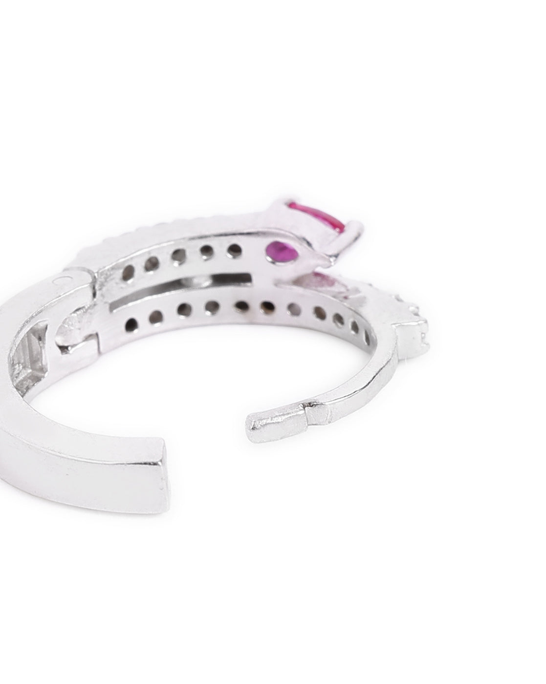 Rhodium Plated Ruby Red Studded Mini Hoop Earring