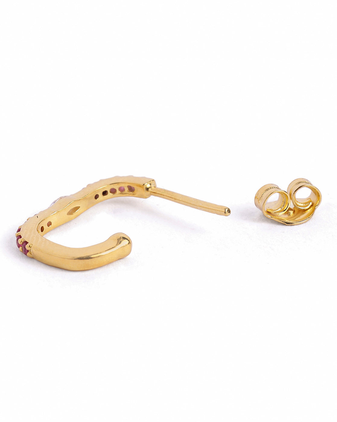 18kt Gold Plated Ruby Red Mini Hoop Earring