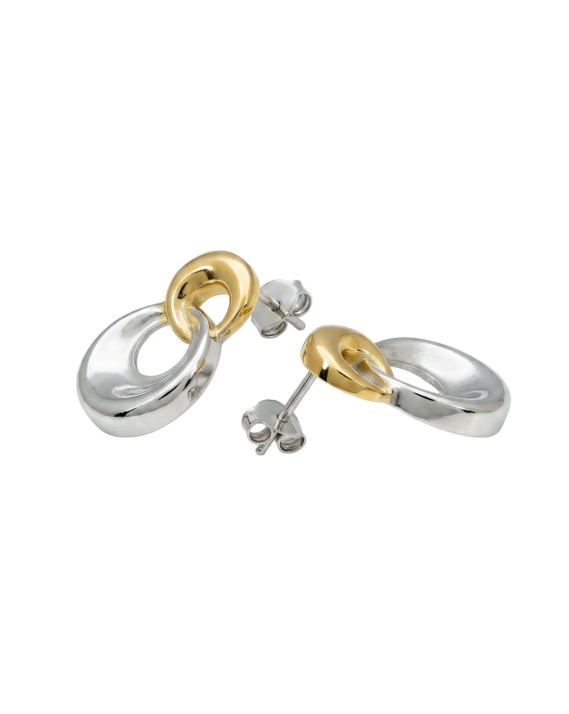 18kt Gold & Rhodium Plated Double Circle Interlinked Drop Earring