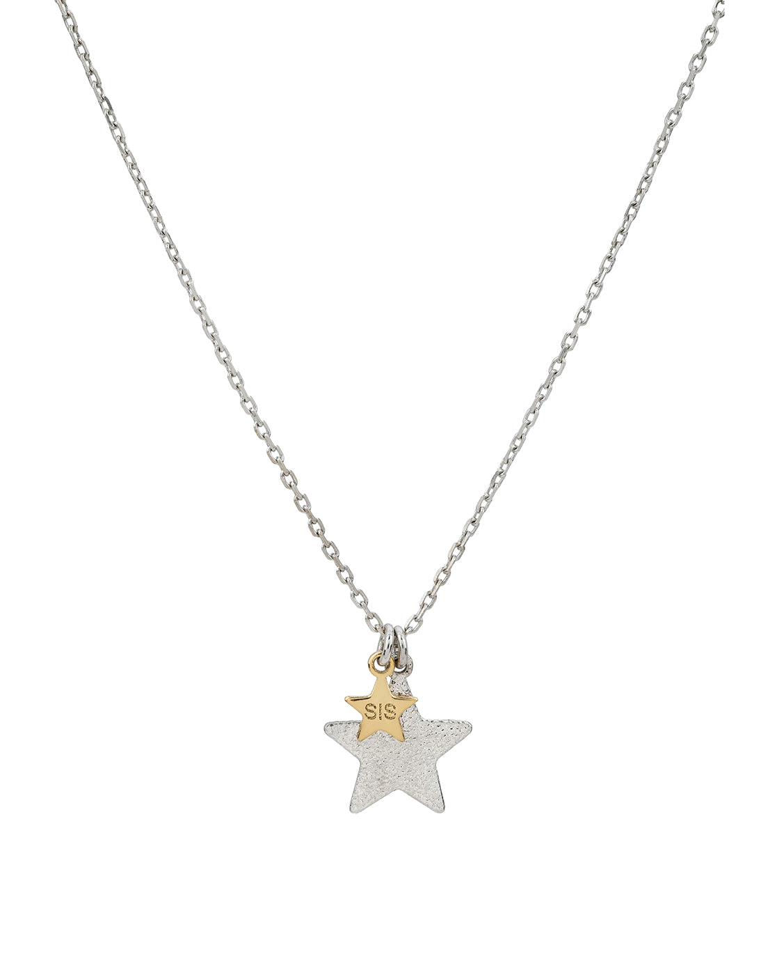 18kt Gold and Rhodium Plated Double Star Sis Pendant with Chain