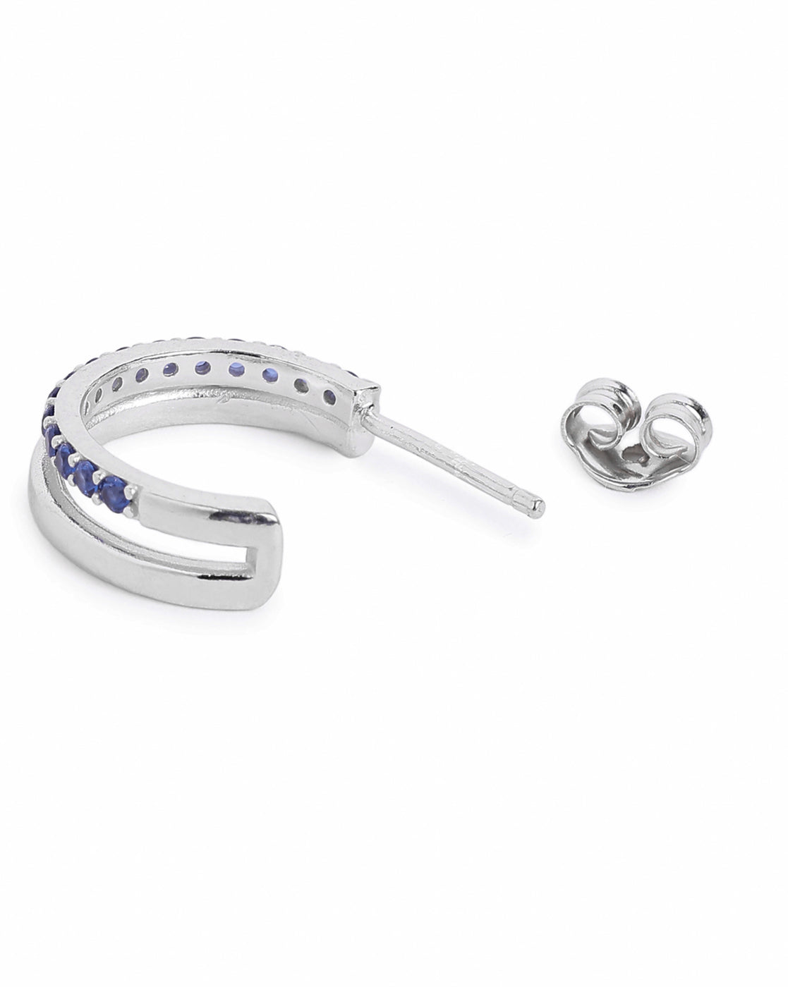 Rhodium Plated Sapphire Studded Half Hoop Earring