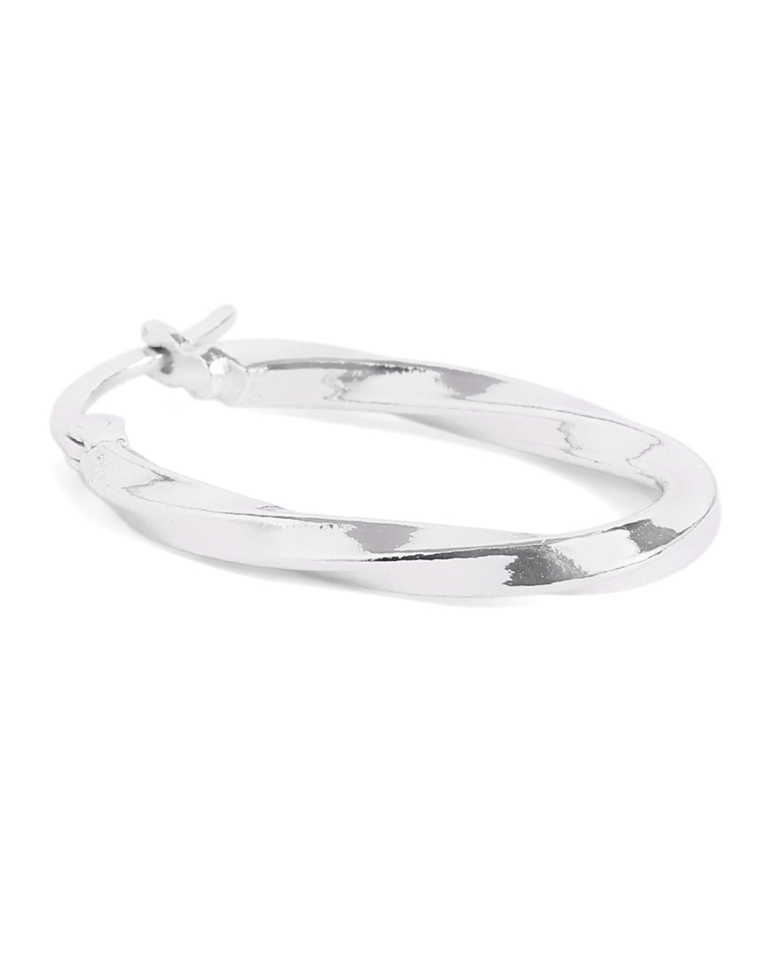 Rhodium Plated Oval Twisted Hoop Earring