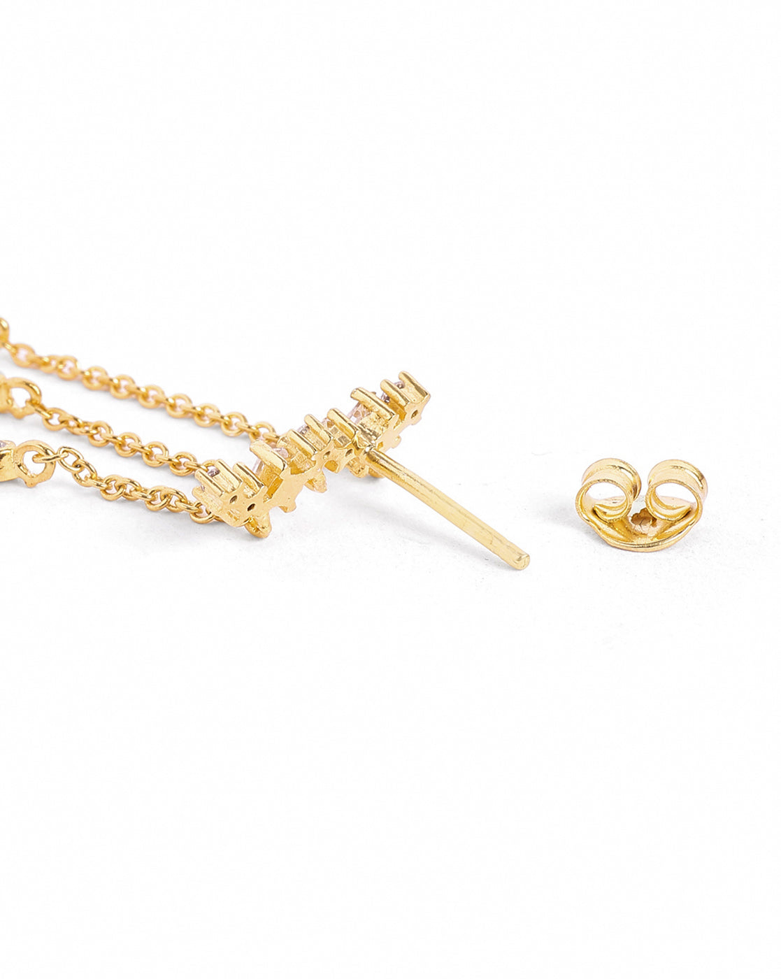18kt Gold Plated CZ Dangling Chain Ear Cuff Earring