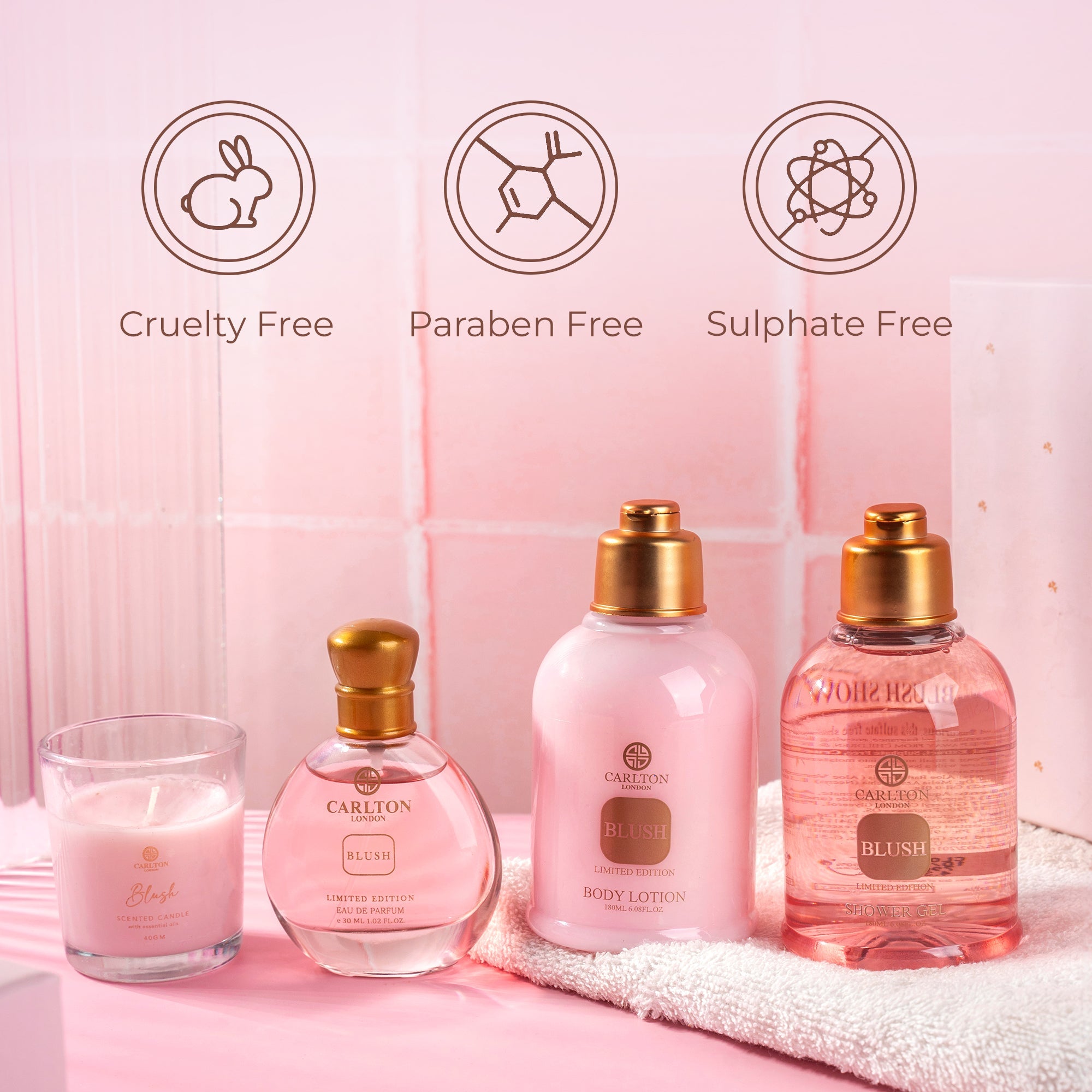 Blush Gift Set Of 4 Lotion Gel Perfume & Candle - 430Ml