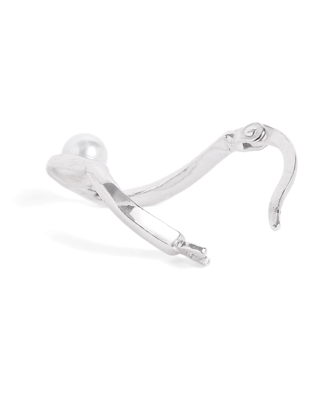 Rhodium Plated Pearl Contemporary Hoop Earring