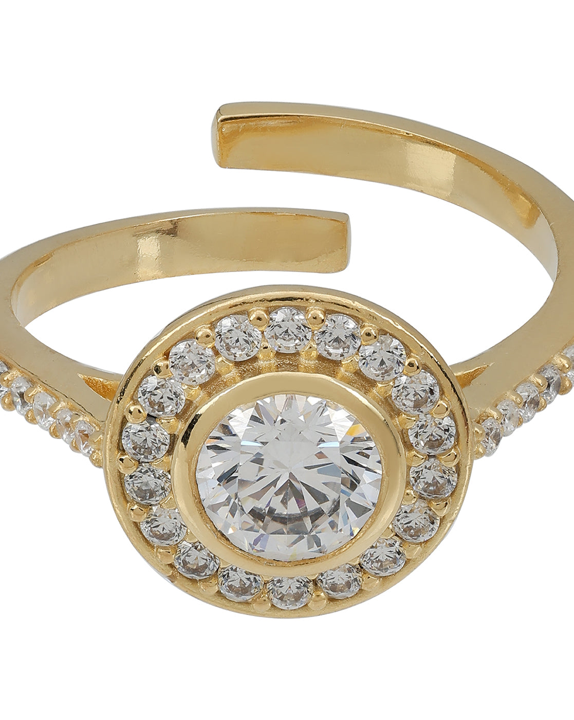 18Kt Gold-Plated CZ Halo Solitaire Adjustable Ring