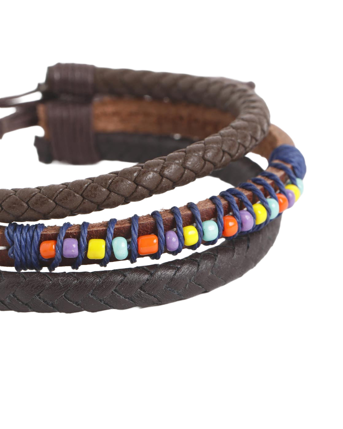 Men Set of 2 Braided Multistrand Adjustable Faux Leather Bracelet