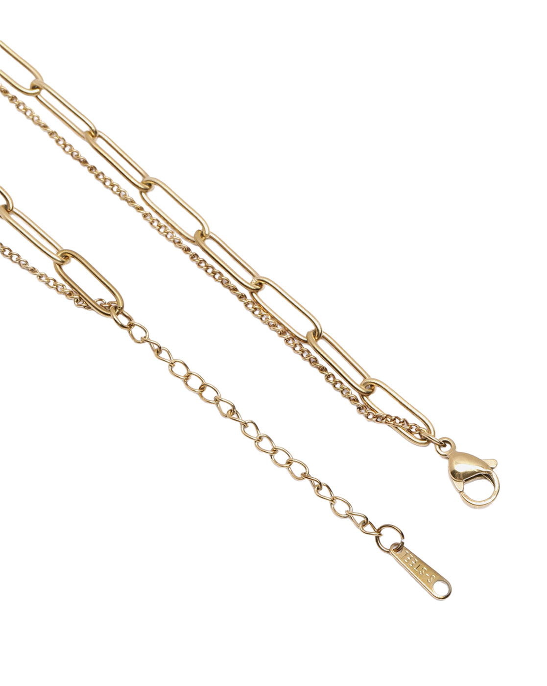 Gold Plated Modern Dangling Organic Pearl & Paperclip Chain Layered Necklace
