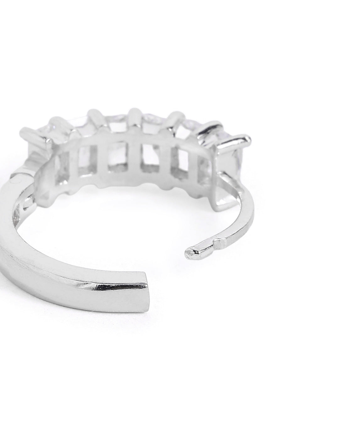 Rhodium Plated Studded Hoop Earring with Baguette CZ