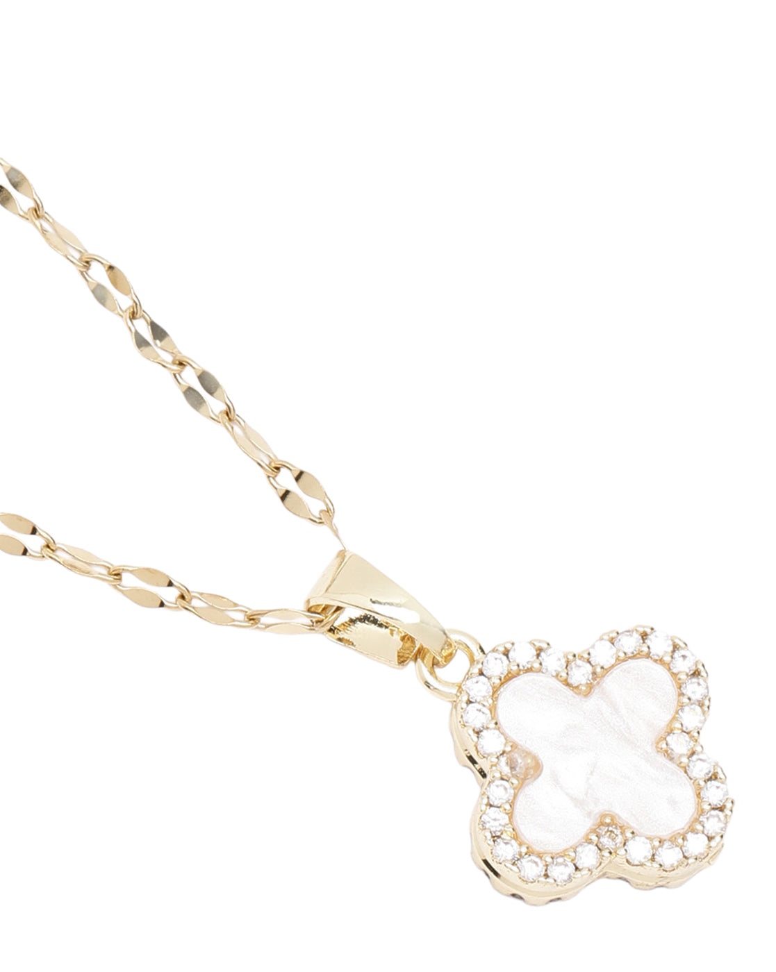 Gold-Plated Designer Reversible Double Color Clover Pendant Necklace