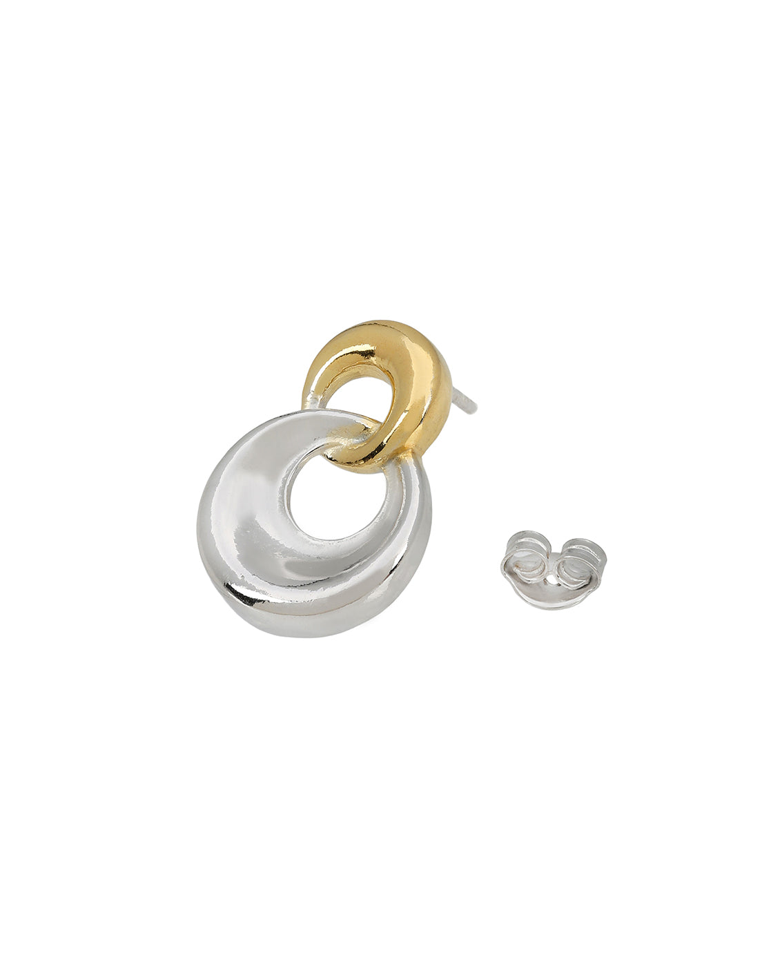 18kt Gold & Rhodium Plated Double Circle Interlinked Drop Earring
