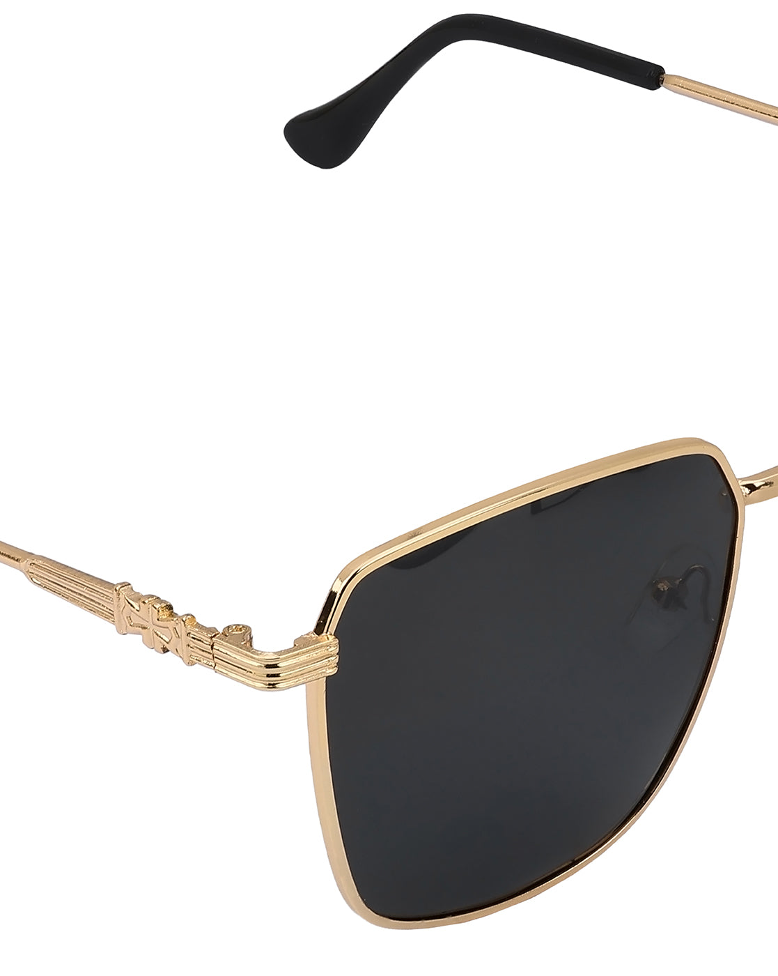 Women Gold and Black Toned Black Polarised Lens Rectangle Sunglasses