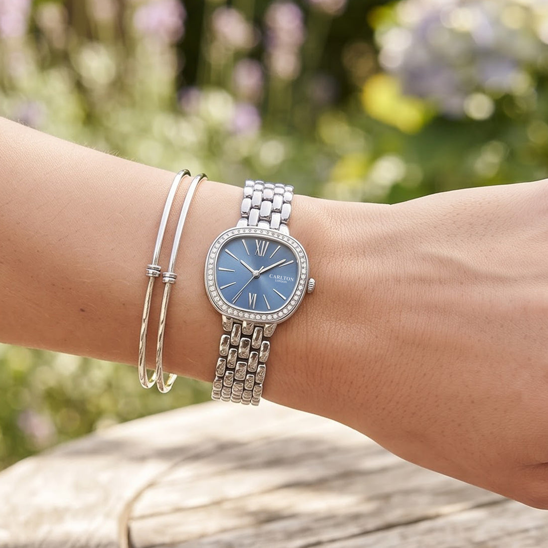 Carlton London Maisie Women’s Watch - Blue Rectangle Dial, Silver Stainless Steel Strap - MSSVBLU