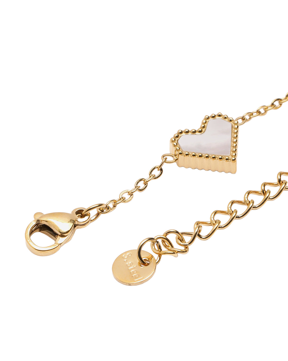 18kt Gold Plated Faux Pearl Multi Heart Charm Adjustable Bracelet