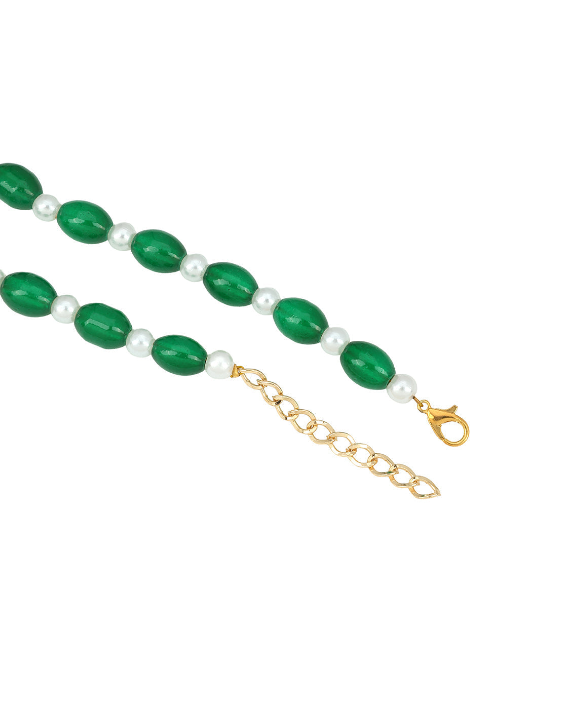 Gold Plated Emerald Green & Pearl Beaded and CZ Jewellery Set