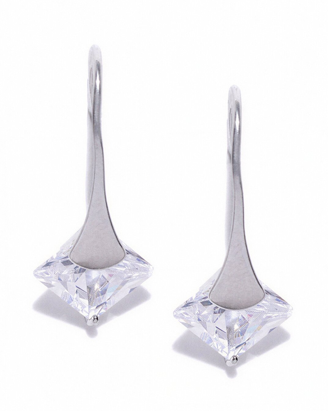 Women Grey Toned UV Protected Sunglasses & Rhodium Plated Solitaire Drop Earring Set